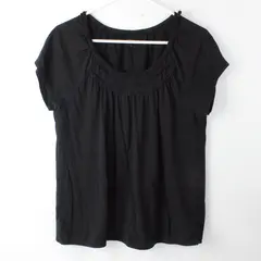 Ann Taylor Loft Solid Black Color Leopard Short Sleeve Top Women's Size L