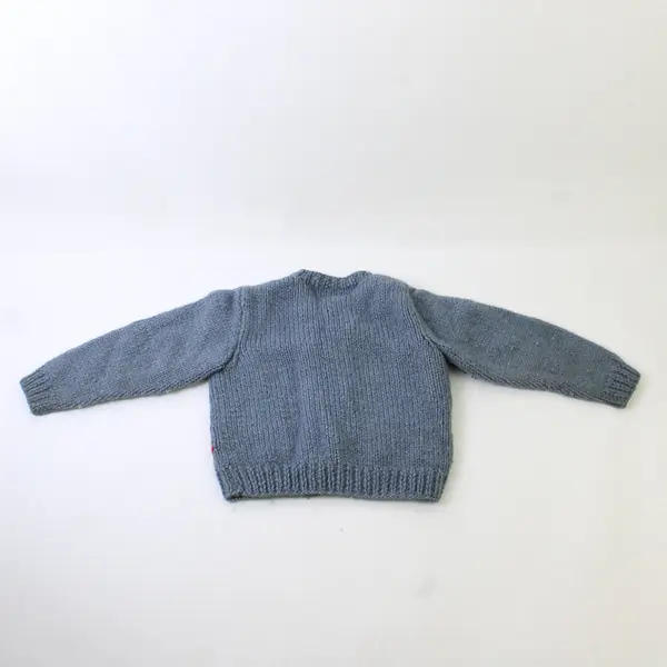 Vintage Handmade Knit Blue Train Cardigan Boys' 2T FLAWED