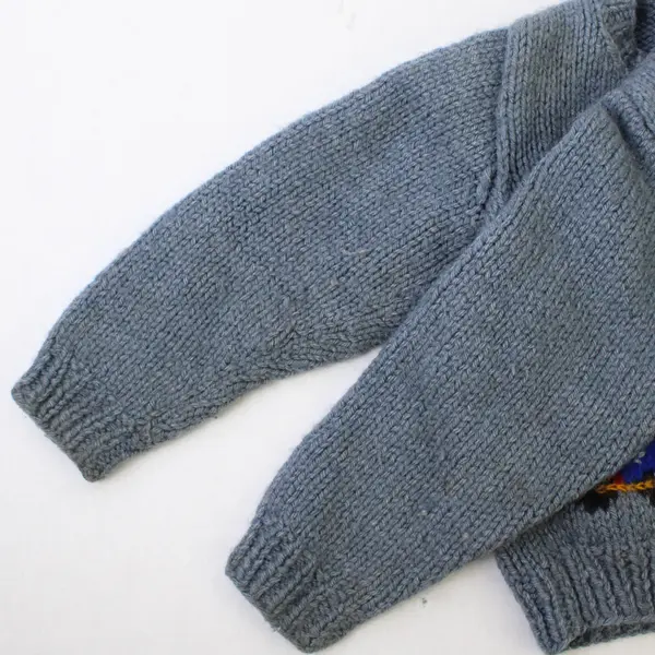 Vintage Handmade Knit Blue Train Cardigan Boys' 2T FLAWED