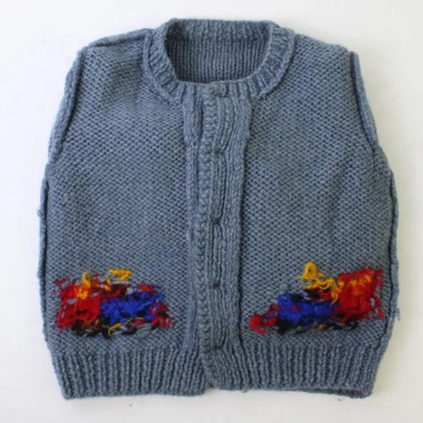 Vintage Handmade Knit Blue Train Cardigan Boys' 2T FLAWED