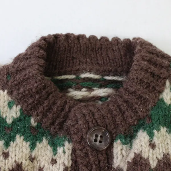 Vintage Handmade Brown and Green Cardigan and Hat Set Kids' Size 2T