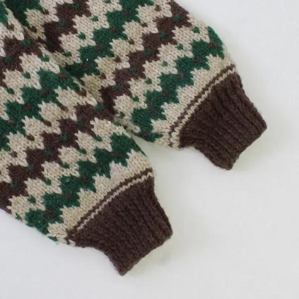 Vintage Handmade Brown and Green Cardigan and Hat Set Kids' Size 2T
