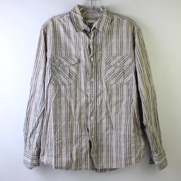 Paper Denim & Cloth Beige and Gray Plaid Button-Up Men's Medium
