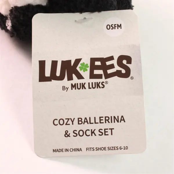 Lukees by Muk Luks Cozy Ballerina Sock Set Black w/ White Polka Dots Sizes 6-10