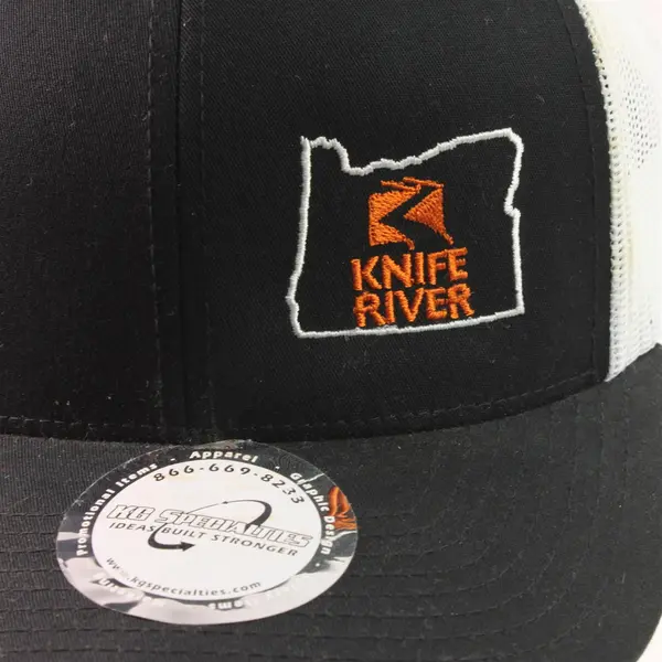 Pacific Headwear Knife River Oregon Black and White Trucker Hat FLAWED