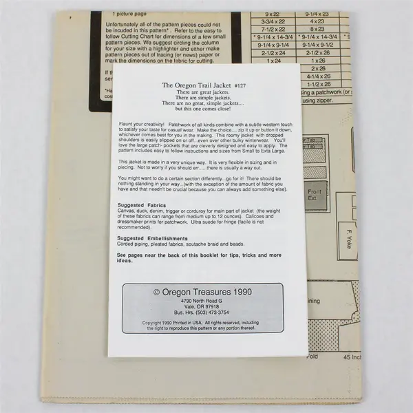 VTG 1990 The Oregon Trail Jacket by Oregon Treasures Patchwork Sewing Pattern