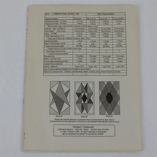 VTG 1990 The Oregon Trail Jacket by Oregon Treasures Patchwork Sewing Pattern