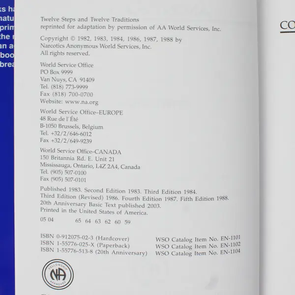 1988 Narcotics Anonymous Fifth Edition Hardcover