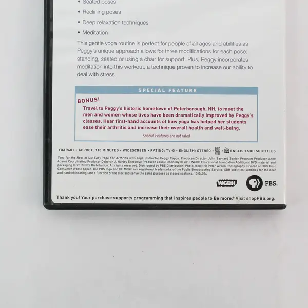 Easy Yoga for Arthritis DVD with Peggy Cappy 2010 PBS Release