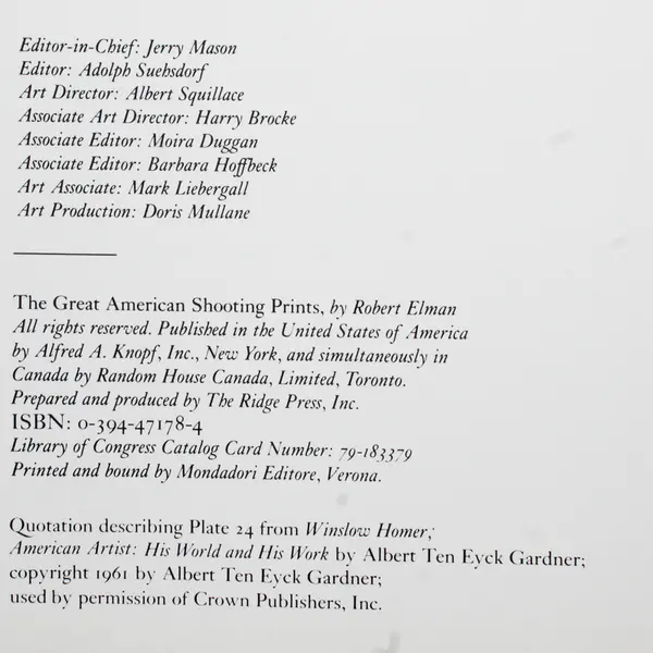 Vintage Great American Shooting Prints by Robert Elman 1972 HC DJ Good 1st Ed