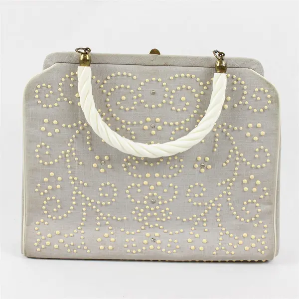Vintage Edwards Bags Ltd. Gray Beaded Rhinestone/Black Interior Evening Purse