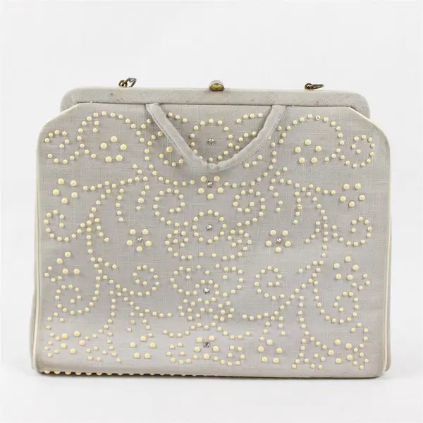 Vintage Edwards Bags Ltd. Gray Beaded Rhinestone/Black Interior Evening Purse