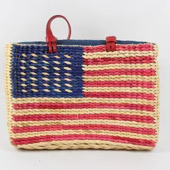 Patriotic American Flag - Dyed Straw Purse - Denim Lined w/ Leather Handles
