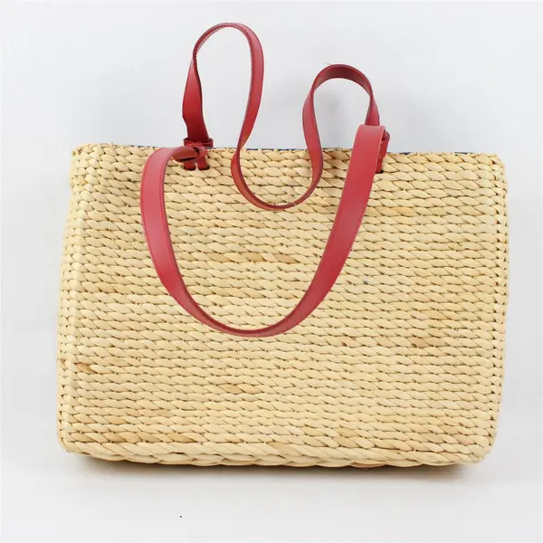 Patriotic American Flag - Dyed Straw Purse - Denim Lined w/ Leather Handles