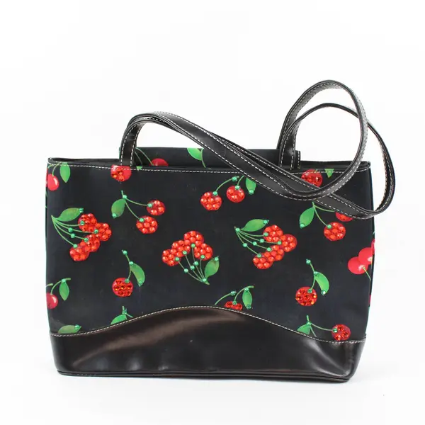 Vintage Unbranded Black Rhinestone Cherry Handbag