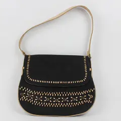 Vintage Liz Claiborne Black Canvas Handbag with Wood Bead Details - 11"Wx9"H