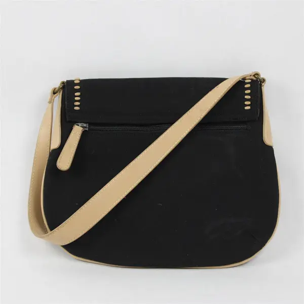 Vintage Liz Claiborne Black Canvas Handbag with Wood Bead Details - 11"Wx9"H
