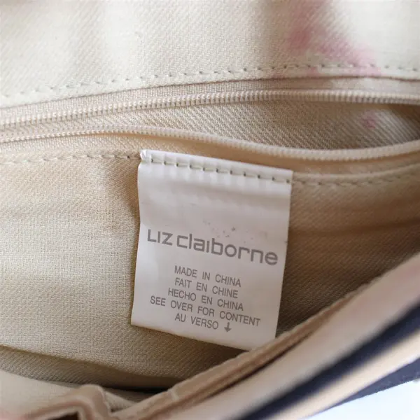 Vintage Liz Claiborne Black Canvas Handbag with Wood Bead Details - 11"Wx9"H