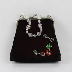 Vintage Unbranded Red/Black Velvet Floral Beads Embellished Evening Purse