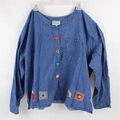 Vintage Quacker Factory Women's 2-3X Denim Embroidered Button Up Long Sleeve