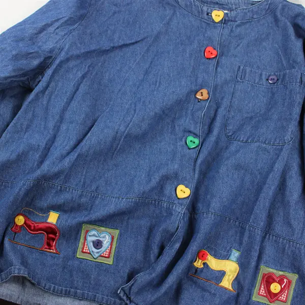 Vintage Quacker Factory Women's 2-3X Denim Embroidered Button Up Long Sleeve