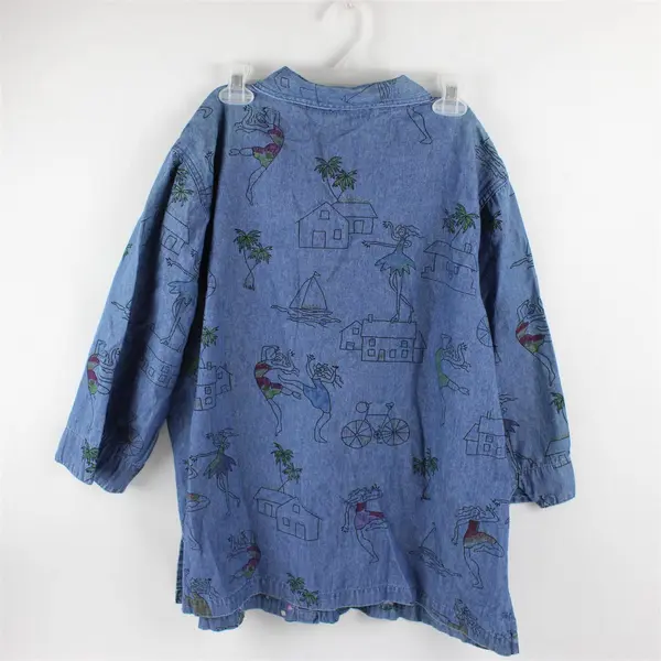 Vintage New Direction Women's 2X Denim 3/4 Sleeve Tropical Embroidered Blouse