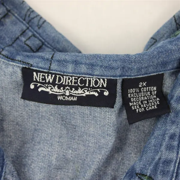 Vintage New Direction Women's 2X Denim 3/4 Sleeve Tropical Embroidered Blouse