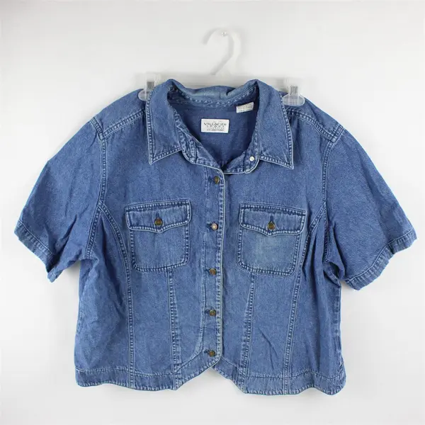 VTG Liz Claiborne Villager Sport Women's 2 Denim Short Sleeve Button Up Top