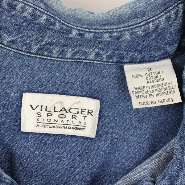 VTG Liz Claiborne Villager Sport Women's 2 Denim Short Sleeve Button Up Top