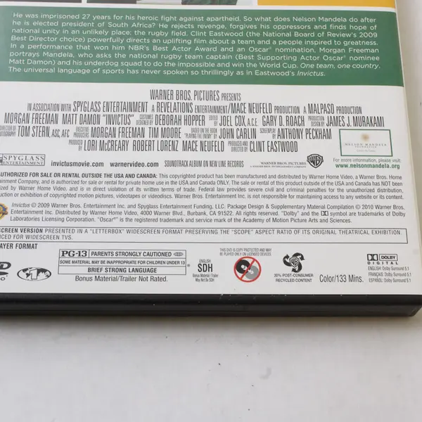 Invictus DVD, 2009 Widescreen Matt Damon Morgan Freeman