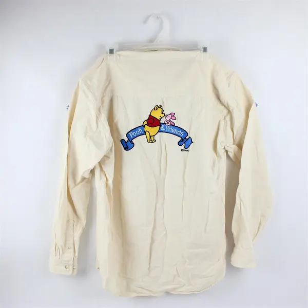 Vintage Disney Pooh & Friends Adult S Off-White Long Sleeve Button Down Shirt