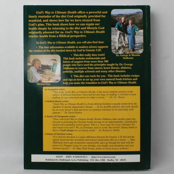 God's Way to Ultimate Health by Malkmus, George H. Paperback 2001