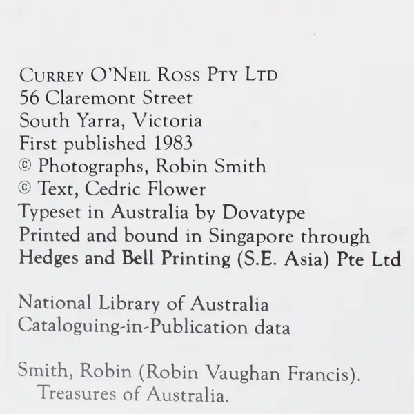 Treasures of Australia Text Cedric Flower Photos Robin Smith 1983 HC DJ 1st Ed