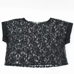 Vtg Entourage T.M. Women's L/XL Black Sheer Lace Cuffed Sleeve Crop Top