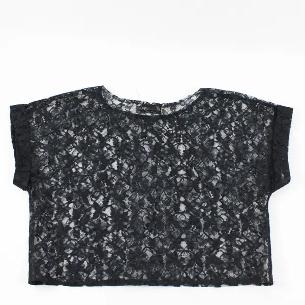 Vtg Entourage T.M. Women's L/XL Black Sheer Lace Cuffed Sleeve Crop Top