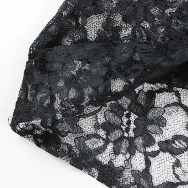 Vtg Entourage T.M. Women's L/XL Black Sheer Lace Cuffed Sleeve Crop Top