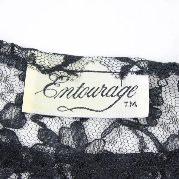 Vtg Entourage T.M. Women's L/XL Black Sheer Lace Cuffed Sleeve Crop Top