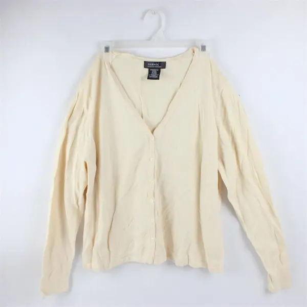 George Women's Plus 18W20W Fresh Ivory Long Sleeve Button Up Silk Blend Cardigan