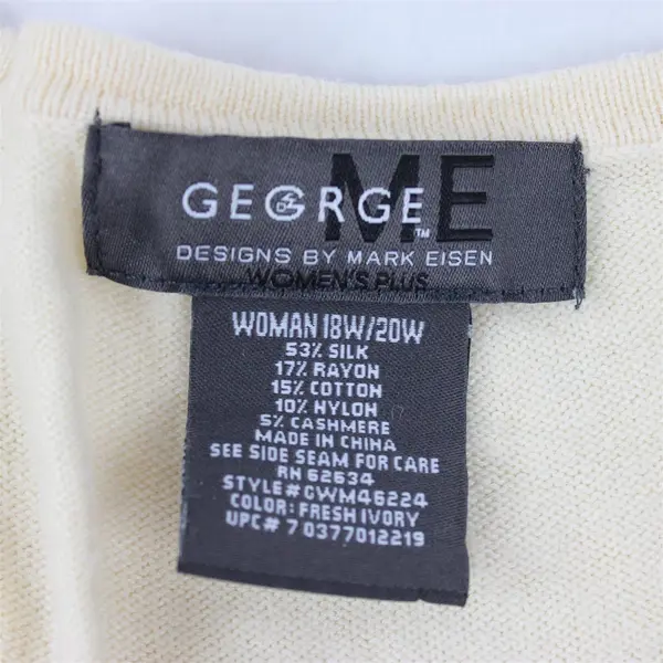 George Women's Plus 18W20W Fresh Ivory Long Sleeve Button Up Silk Blend Cardigan