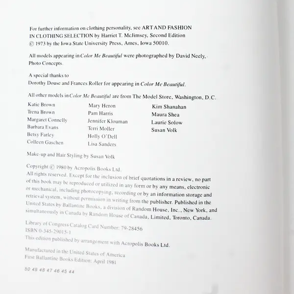 Color Me Beautiful by Carole Jackson 1981 Printing Ballantine Books Paperback