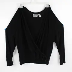 Vtg Chico's Travelers Women's 3 (XL) Black Faux Wrap Long Sleeve Blouse
