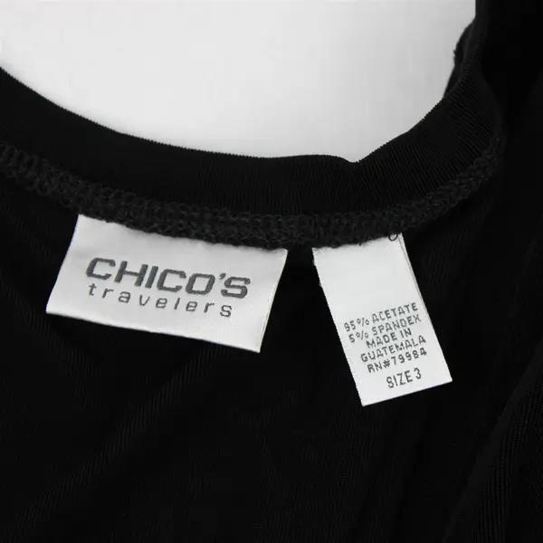 Vtg Chico's Travelers Women's 3 (XL) Black Faux Wrap Long Sleeve Blouse