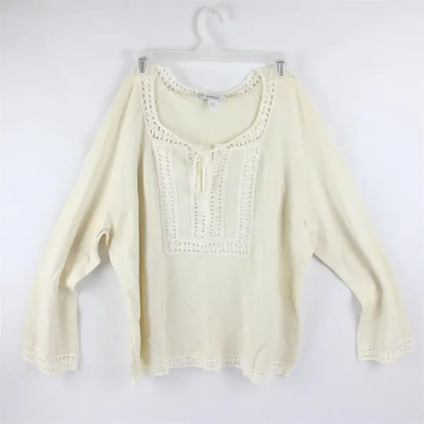 Dress Barn Women's 14/16 Ivory Crochet Lace Trim - Long Sleeve Blouse 