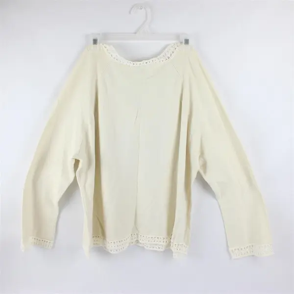 Dress Barn Women's 14/16 Ivory Crochet Lace Trim - Long Sleeve Blouse 