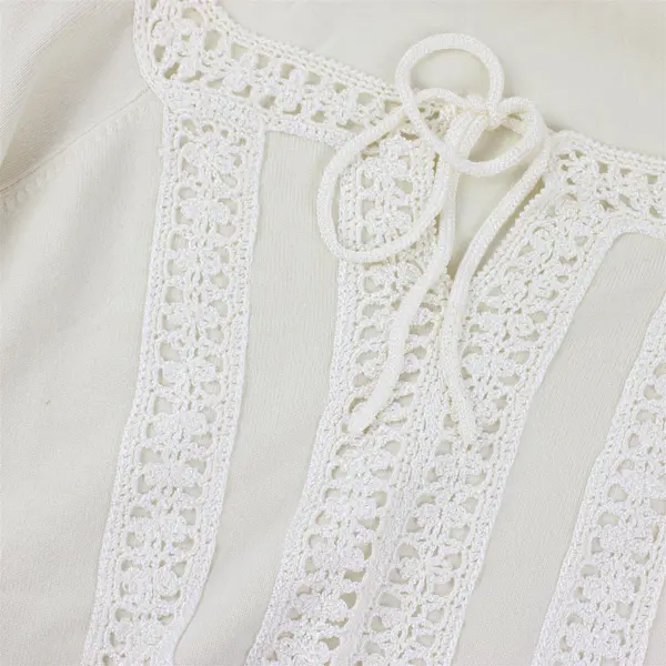 Dress Barn Women's 14/16 Ivory Crochet Lace Trim - Long Sleeve Blouse 