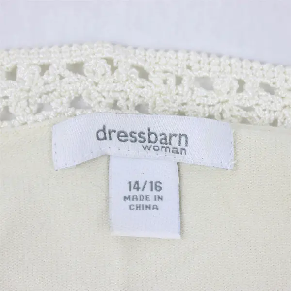 Dress Barn Women's 14/16 Ivory Crochet Lace Trim - Long Sleeve Blouse 