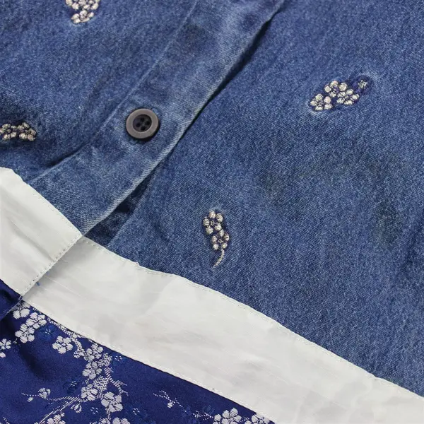 Vtg Lemon Grass Women's L Petite Denim Long Sleeve Embroidered Shirt w/Silk Trim