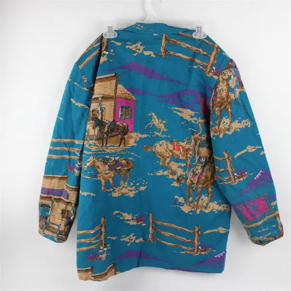 Vintage Circle T Women's L Teal Cowboy Western Graphic Blazer Suit Jacket