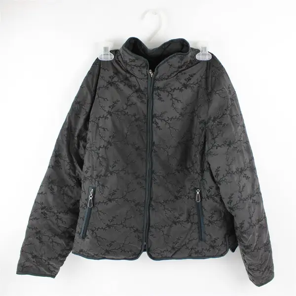 Eddie Bauer Women's Petite Large Black Embroidered Goose Down Quilted Jacket