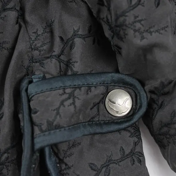 Eddie Bauer Women's Petite Large Black Embroidered Goose Down Quilted Jacket